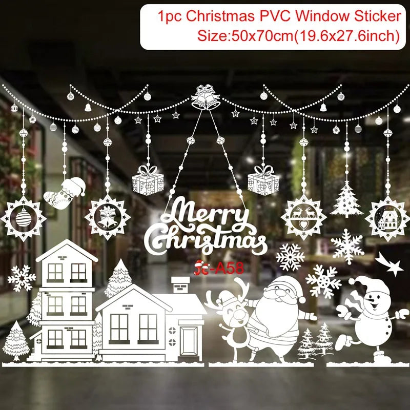 Christmas Wall Window Stickers Marry Christmas Decoration For Home 2024 Christmas Ornaments Xmas Navidad Gift New Year 2025