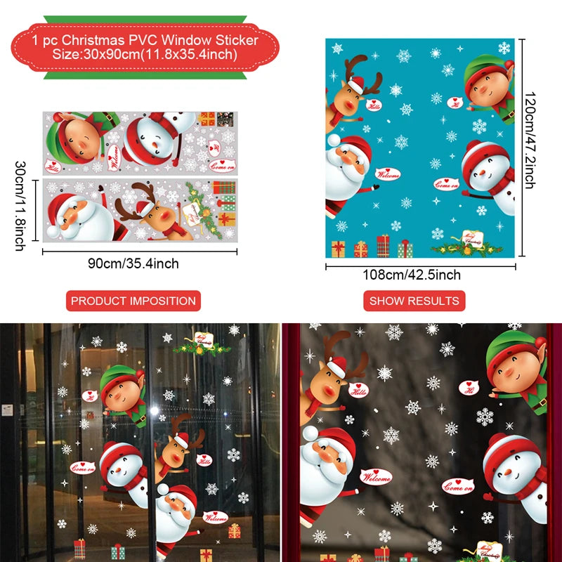 Christmas Wall Window Stickers Marry Christmas Decoration For Home 2024 Christmas Ornaments Xmas Navidad Gift New Year 2025