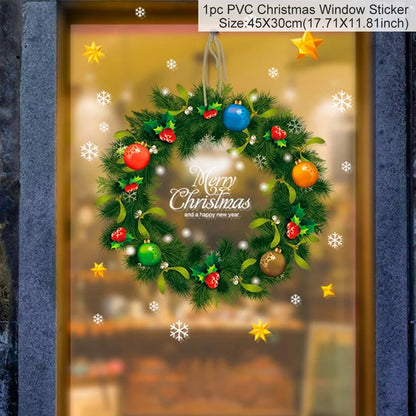 Christmas Wall Window Stickers Marry Christmas Decoration For Home 2024 Christmas Ornaments Xmas Navidad Gift New Year 2025