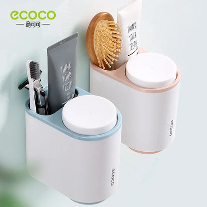 ECOCO Dust-proof Magnet Mouthwash Toothbrush Holder With Cups No Nail Wall Stand Shelf Bathroom Accessories Sets