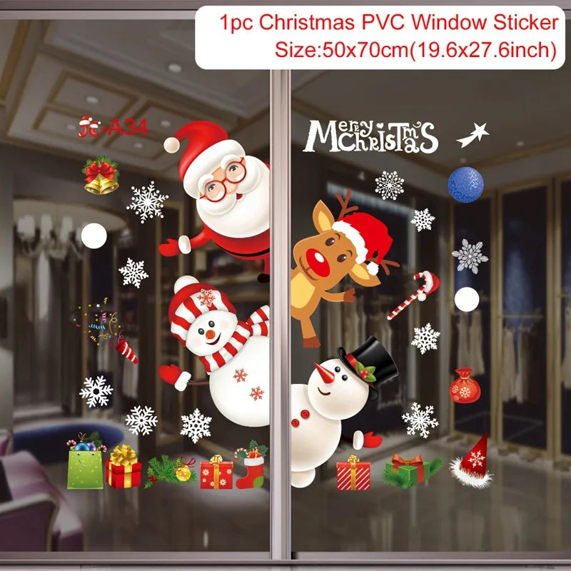 Christmas Wall Window Stickers Marry Christmas Decoration For Home 2024 Christmas Ornaments Xmas Navidad Gift New Year 2025