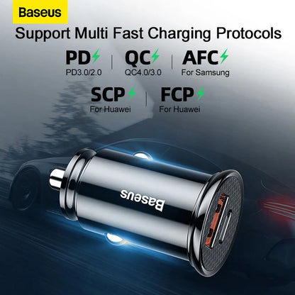 Baseus USB Car Charger Quick Charge QC 4.0 PD 3.0 5A Dual USB Type C Fast Charging Car Charger For iPhone  Xiaomi POCO