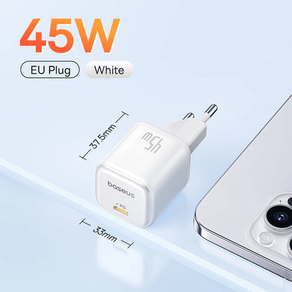 Baseus 45W PD Charger For iPhone 17 16 15 Pro Max Samsung Galaxy Fast Charger GaN Charger USB C Charger Portable Phone Charger
