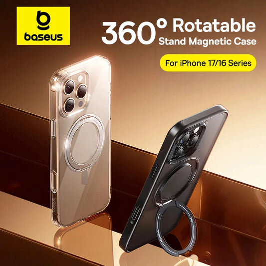 Baseus Stand Magnetic Case For iPhone 17 16 Pro Max 17 Air 360° Rotatable Bracket Wireless Charging For MagSafe Kickstand Case