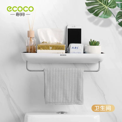 ECOCO Bathroom Shelves Organizer Wall Mount Home Towel shelf Shampoo Rack With Towel Bar Storage Rack Bathroom Accessories