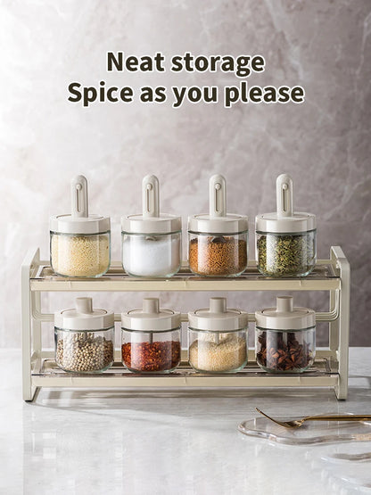 Glass Seasoning Jar with Telescopic Spoon: Moisture-Proof & Leak-Proof Kitchen Salt & Spice Storage Box with 2-in-1 Spoon Lid