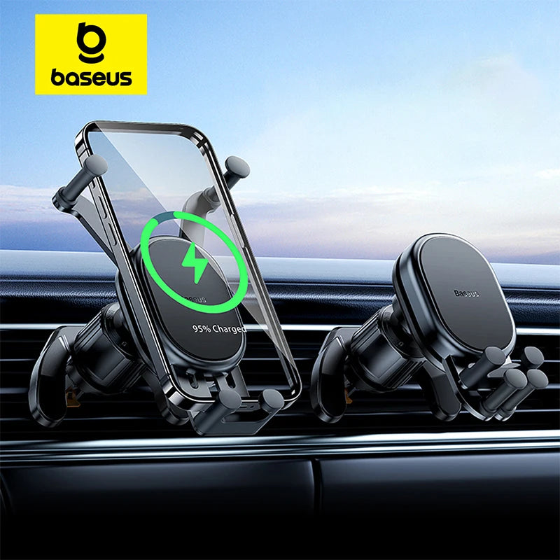 Baseus Wireless Charger Car Phone Holder for Xiaomi Samsung Huawei for Air Vent Fast Wireless Charger 15W Car Stand Mount Holder