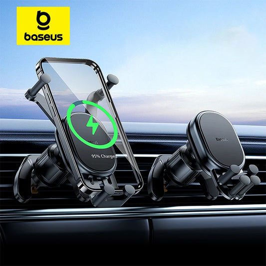 Baseus Wireless Charger Car Phone Holder for Xiaomi Samsung Huawei for Air Vent Fast Wireless Charger 15W Car Stand Mount Holder