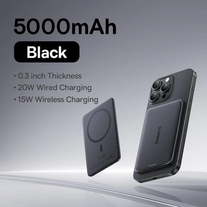 Baseus 5000mAh Magnetic Power Bank 15W Wireless 20W Wired Charging Thin Card-Sized Slim Portable Powerbank for iPhone Samsung