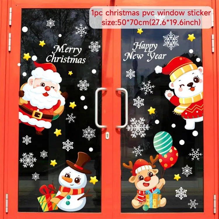 Christmas Wall Window Stickers Marry Christmas Decoration For Home 2024 Christmas Ornaments Xmas Navidad Gift New Year 2025