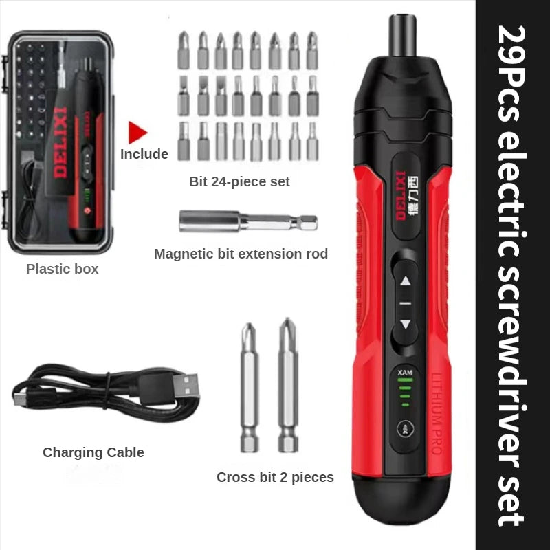 DELIXI Cordless Electric Screwdriver Set 3.6V Rechargeable Lithium Battery Screwdrivers Repair Power Tool S2 Steel Precision Bit