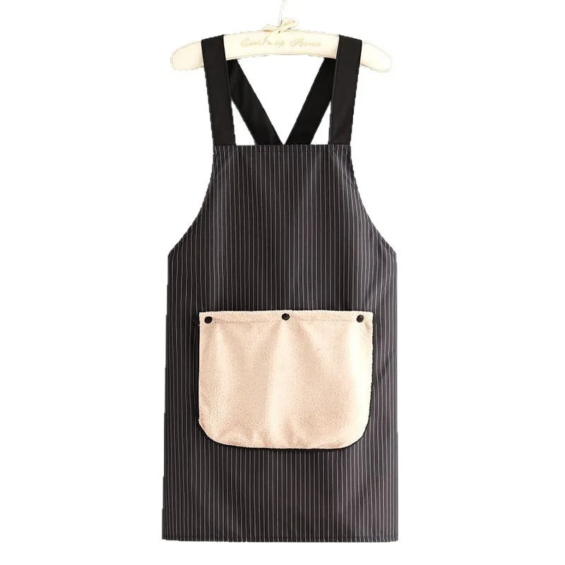 Waterproof Kitchen Apron Sleeveless Cross Back Restaurant Uniform with Removable Hand Towel Anti-fouling Cooking Baking Bibs