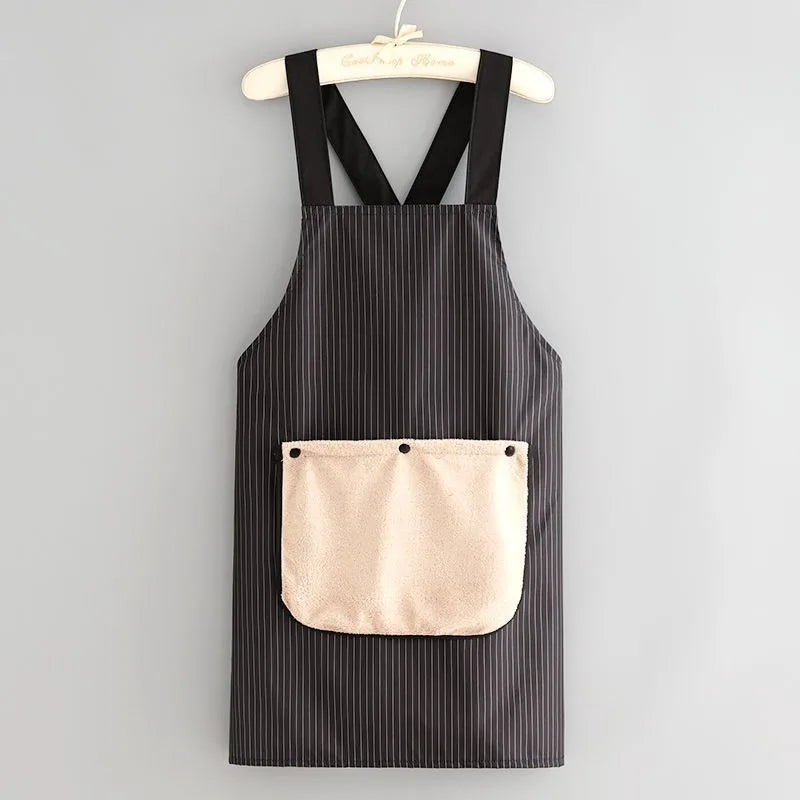Waterproof Kitchen Apron Sleeveless Cross Back Restaurant Uniform with Removable Hand Towel Anti-fouling Cooking Baking Bibs