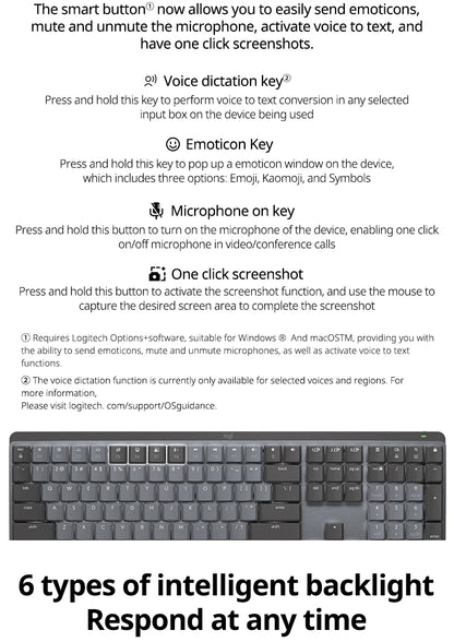 Logitech MX Mechanical Wireless Gaming Keyboard Office Gaming Keyboard for Windows IOS Android office games Keyboard