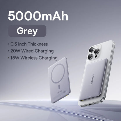Baseus 5000mAh Magnetic Power Bank 15W Wireless 20W Wired Charging Thin Card-Sized Slim Portable Powerbank for iPhone Samsung