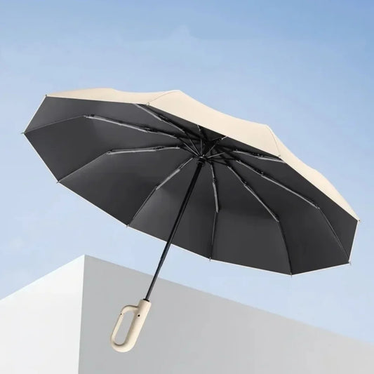 UPF50+ Windproof Large Folding Umbrella: Heavy-Duty Reinforced Frame & Sun Protection Canopy - Minimalist Outdoor Travel Umbrella for Men & Women