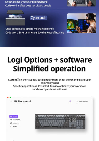 Logitech MX Mechanical Wireless Gaming Keyboard Office Gaming Keyboard for Windows IOS Android office games Keyboard