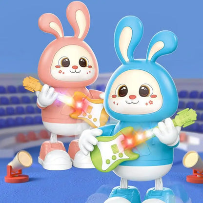 Cute Rabbit Dancing Toys With Music And Lights Electric Robot Rocking Dancing Bunny Guitarist Interactive Educational Boy Toys