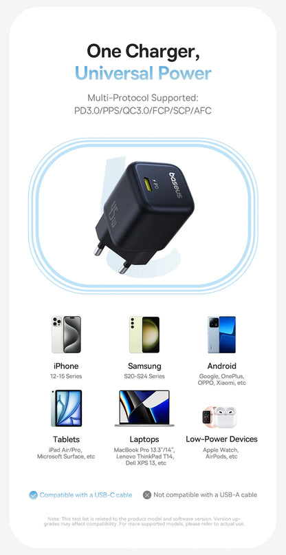 Baseus 45W PD Charger For iPhone 17 16 15 Pro Max Samsung Galaxy Fast Charger GaN Charger USB C Charger Portable Phone Charger