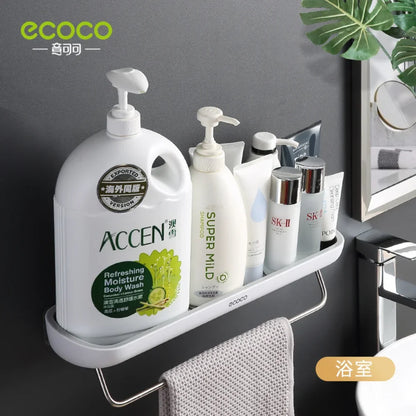 ECOCO Bathroom Shelves Organizer Wall Mount Home Towel shelf Shampoo Rack With Towel Bar Storage Rack Bathroom Accessories