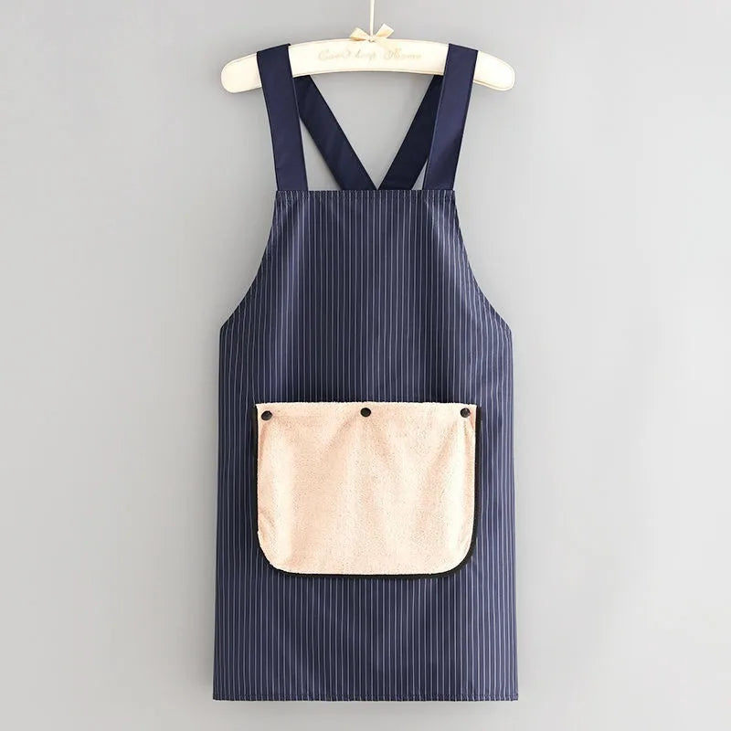 Waterproof Kitchen Apron Sleeveless Cross Back Restaurant Uniform with Removable Hand Towel Anti-fouling Cooking Baking Bibs