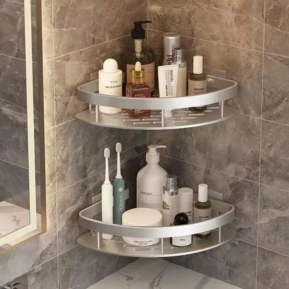 Bathroom Shelf Aluminum Alloy Shampoo Rack Kitchen Storage Organizer Shelves No Drill Corner Shelf Bathroom Accessories