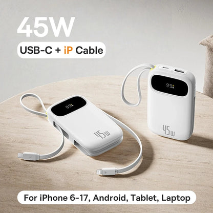 Baseus 45W 20000mAh Power Bank 10000mAh Built-In Retractable USB-C & Lightning Cable for iPhone 16 15 Samsung S25 Xiaomi Poco