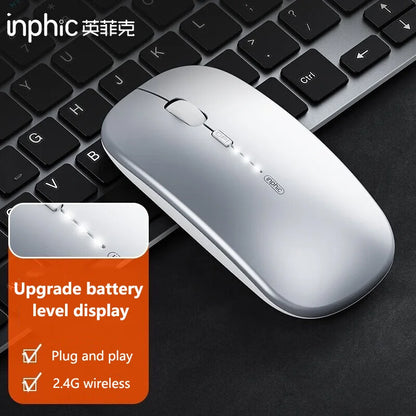 Inphic M1P Rechargeable 2.4G Wireless Mouse Battery Level Display Office Mute Mouse Ultra Thin Portable For Laptop PC Tablet