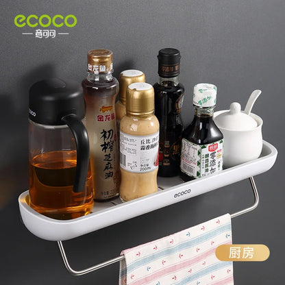 ECOCO Bathroom Shelves Organizer Wall Mount Home Towel shelf Shampoo Rack With Towel Bar Storage Rack Bathroom Accessories