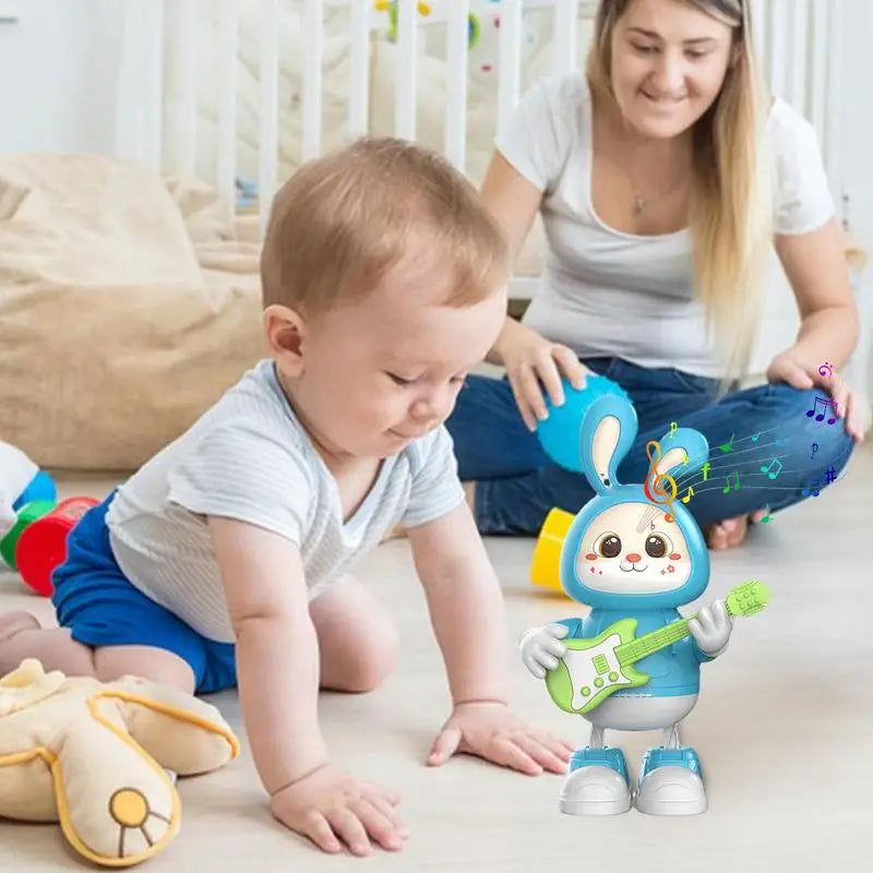 Cute Rabbit Dancing Toys With Music And Lights Electric Robot Rocking Dancing Bunny Guitarist Interactive Educational Boy Toys