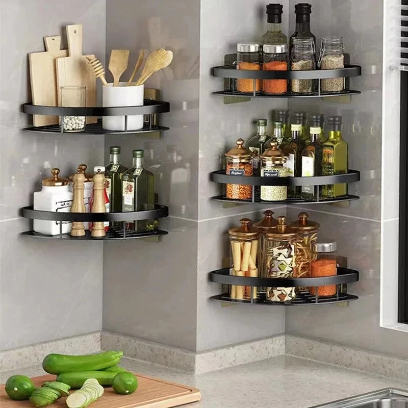 Bathroom Shelf Aluminum Alloy Shampoo Rack Kitchen Storage Organizer Shelves No Drill Corner Shelf Bathroom Accessories