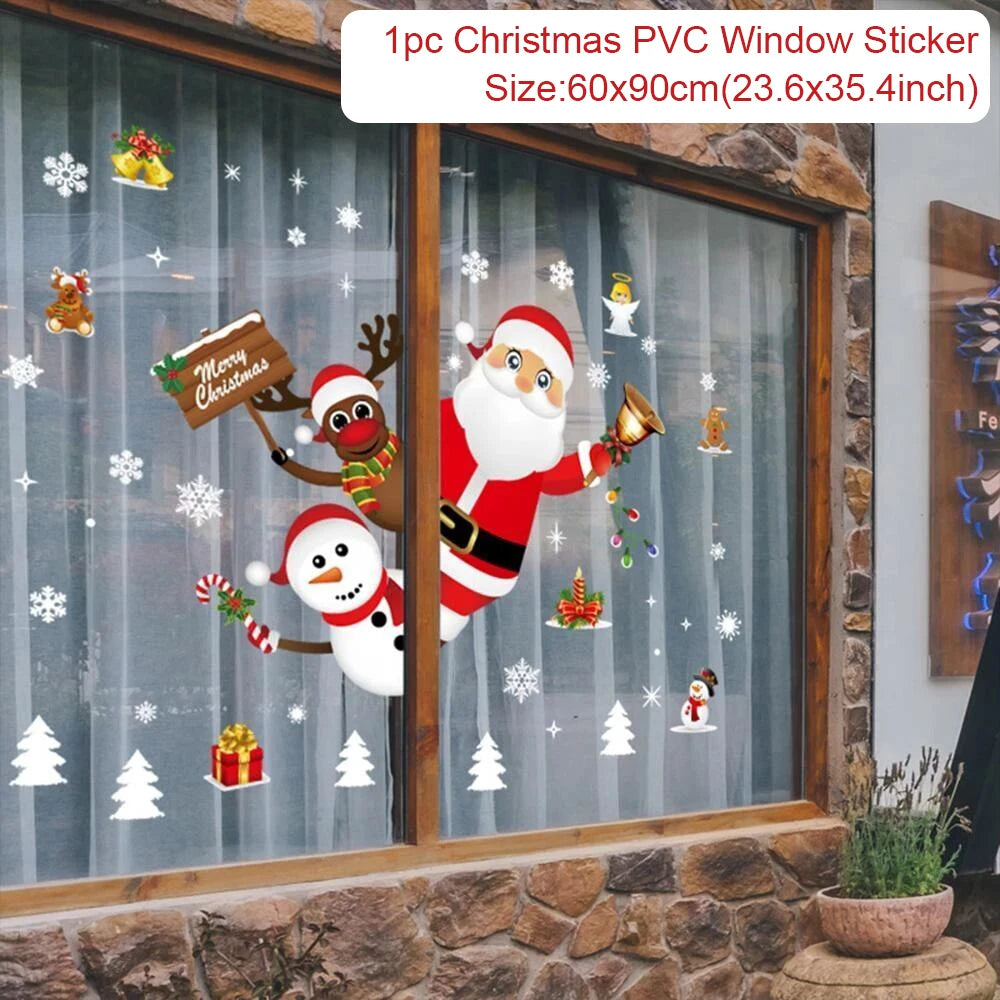 Christmas Wall Window Stickers Marry Christmas Decoration For Home 2024 Christmas Ornaments Xmas Navidad Gift New Year 2025