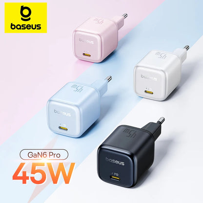 Baseus 45W PD Charger For iPhone 17 16 15 Pro Max Samsung Galaxy Fast Charger GaN Charger USB C Charger Portable Phone Charger