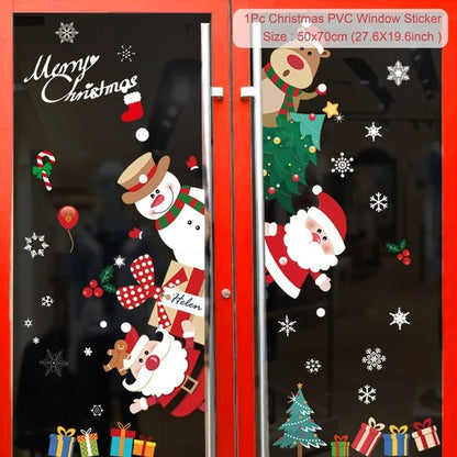 Christmas Wall Window Stickers Marry Christmas Decoration For Home 2024 Christmas Ornaments Xmas Navidad Gift New Year 2025