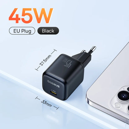 Baseus 45W PD Charger For iPhone 17 16 15 Pro Max Samsung Galaxy Fast Charger GaN Charger USB C Charger Portable Phone Charger