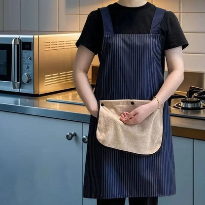 Waterproof Kitchen Apron Sleeveless Cross Back Restaurant Uniform with Removable Hand Towel Anti-fouling Cooking Baking Bibs