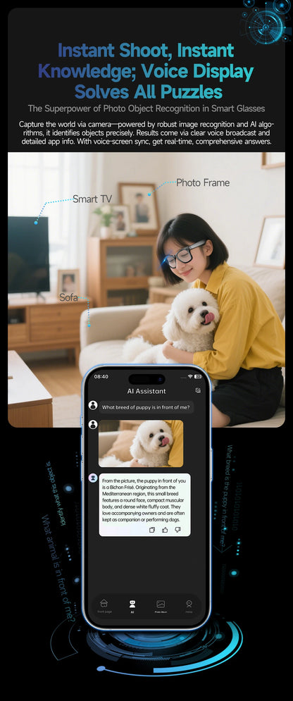 8 Million Pixels Smart Glasses Recording Videos AI Photo Recognition Answer Translation 270mAh IP65 Waterproof Bluetooth Glasses