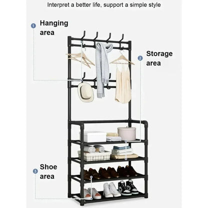 Multi-ayer Shoe Rack Cloters Hanger Shoes Hat Coats Combination Storage Shelf