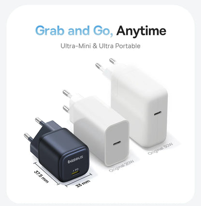 Baseus 45W PD Charger For iPhone 17 16 15 Pro Max Samsung Galaxy Fast Charger GaN Charger USB C Charger Portable Phone Charger