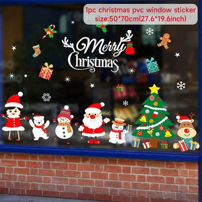 Christmas Wall Window Stickers Marry Christmas Decoration For Home 2024 Christmas Ornaments Xmas Navidad Gift New Year 2025