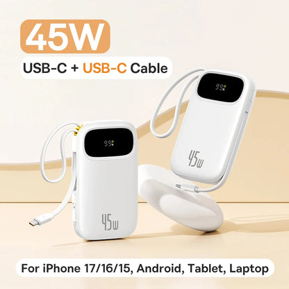 Baseus 45W 20000mAh Power Bank 10000mAh Built-In Retractable USB-C & Lightning Cable for iPhone 16 15 Samsung S25 Xiaomi Poco