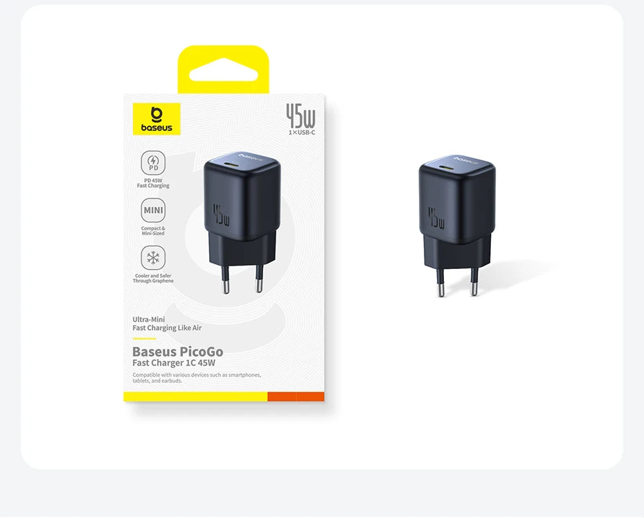 Baseus 45W PD Charger For iPhone 17 16 15 Pro Max Samsung Galaxy Fast Charger GaN Charger USB C Charger Portable Phone Charger