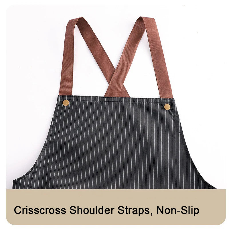 Waterproof Kitchen Apron Sleeveless Cross Back Restaurant Uniform with Removable Hand Towel Anti-fouling Cooking Baking Bibs