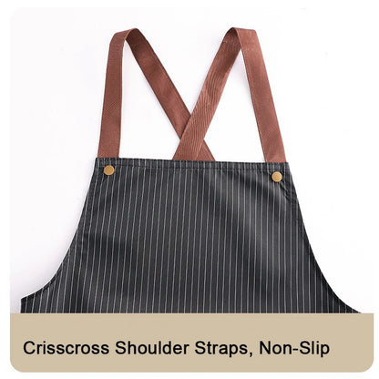 Waterproof Kitchen Apron Sleeveless Cross Back Restaurant Uniform with Removable Hand Towel Anti-fouling Cooking Baking Bibs