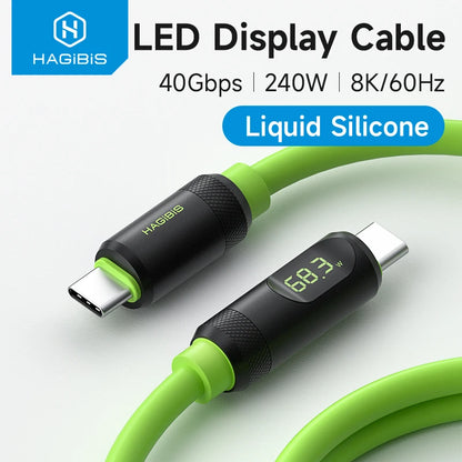 Hagibis USB C Fast Charger Cable With LED Display PD 240W 40Gbps Video Cord Compatible with Thunderbolt 4/3 For iPhone Laptop