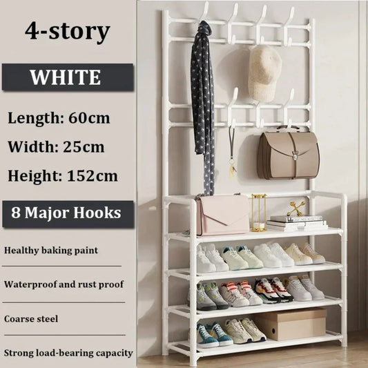 Multi-ayer Shoe Rack Cloters Hanger Shoes Hat Coats Combination Storage Shelf