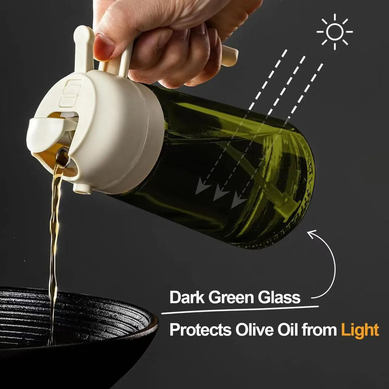 2-in-1 Glass Oil Dispenser & Sprayer - 16oz/470ml Leakproof Olive Oil Sprayer Bottle for Cooking, Air Fryer, BBQ, Baking, Salad