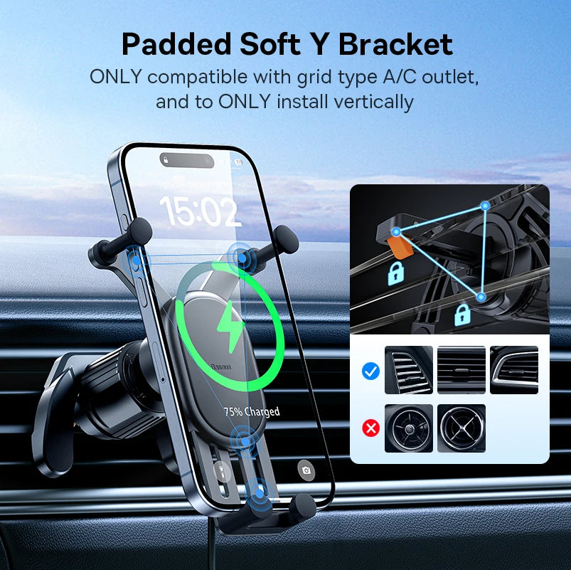 Baseus Wireless Charger Car Phone Holder for Xiaomi Samsung Huawei for Air Vent Fast Wireless Charger 15W Car Stand Mount Holder