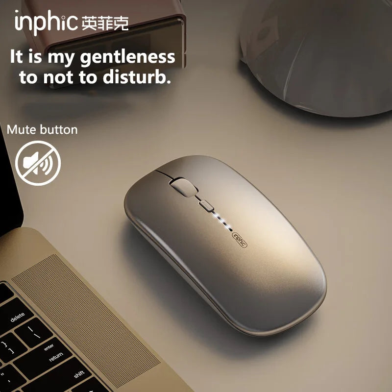 Inphic M1P Rechargeable 2.4G Wireless Mouse Battery Level Display Office Mute Mouse Ultra Thin Portable For Laptop PC Tablet