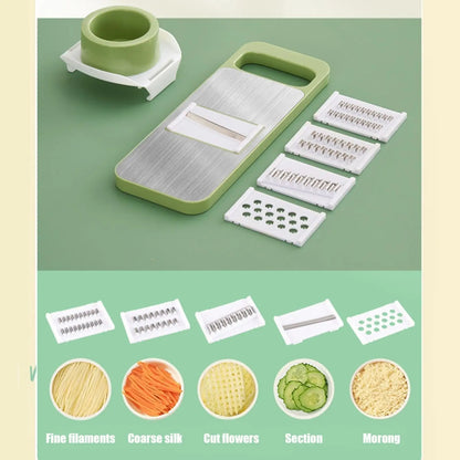 9-in-1 Multifunctional Vegetable Cutter with Drain Basket: Professional Mandoline Slicer, Grater & Shredder for Kitchen Meal Prep